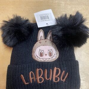 Black Labubu Pom Pom Beanie